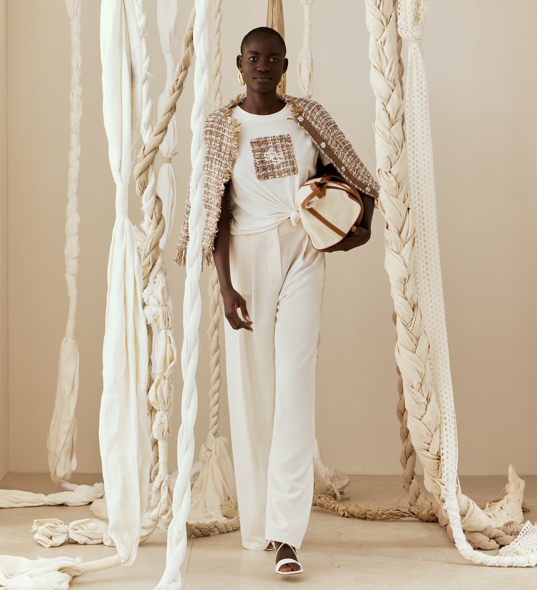 Embroidered tweed t-shirt