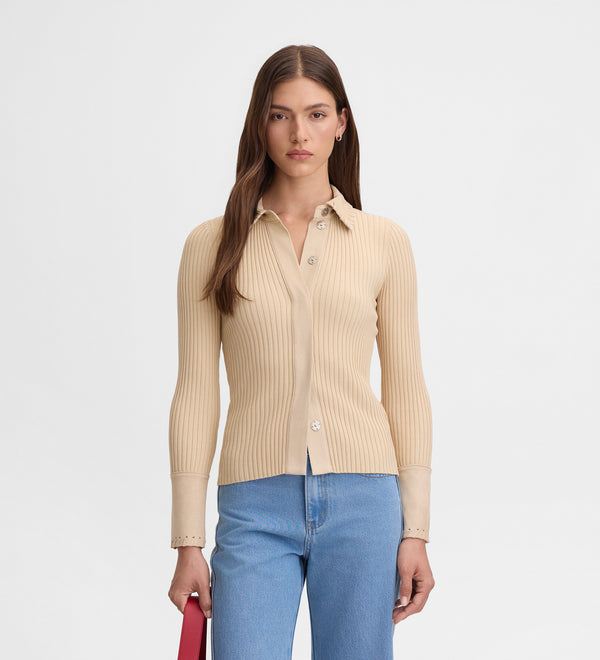 Short bi-material cardigan