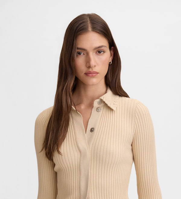 Short bi-material cardigan