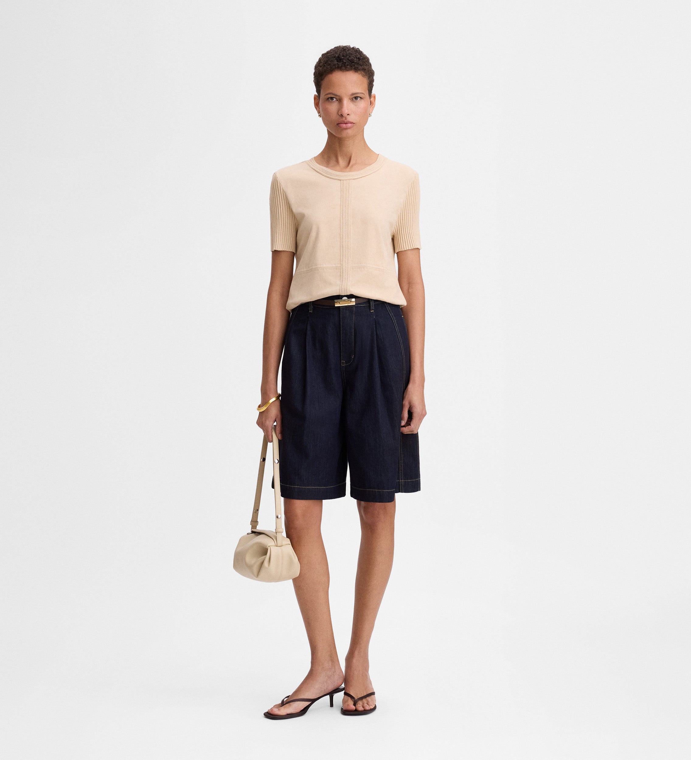 Two-material suede top