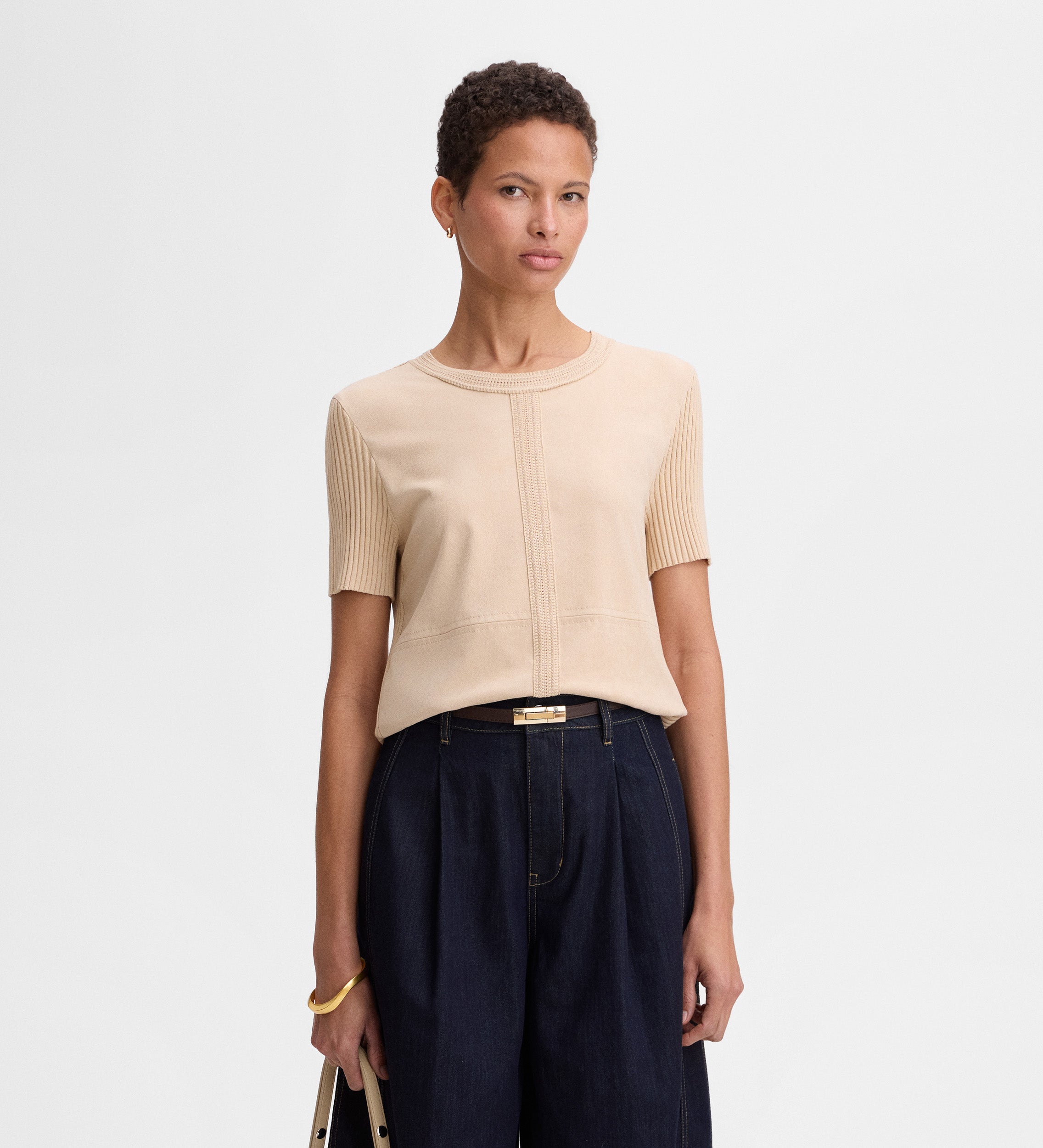 Two-material suede top