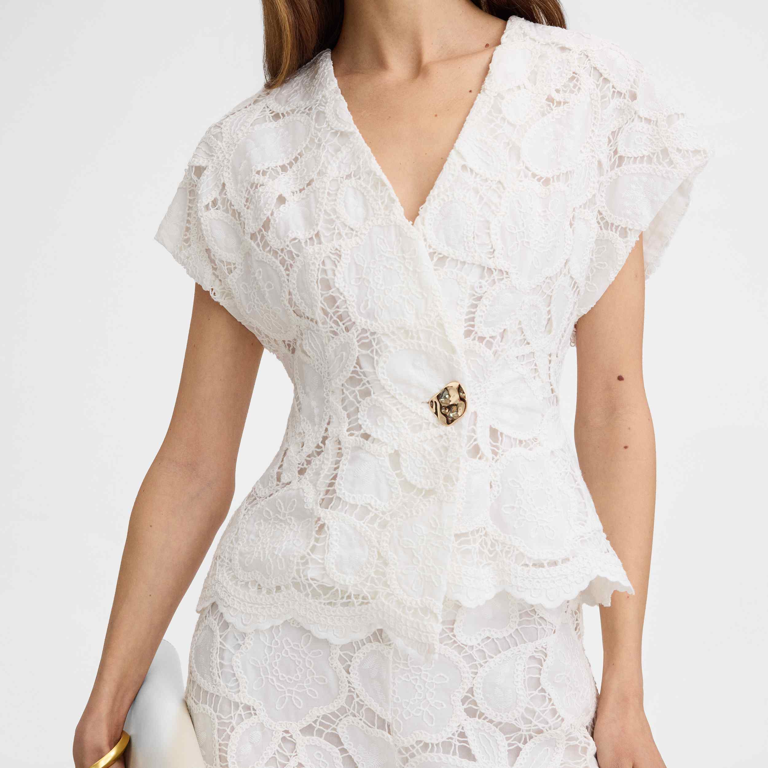 Embroidered guipure top