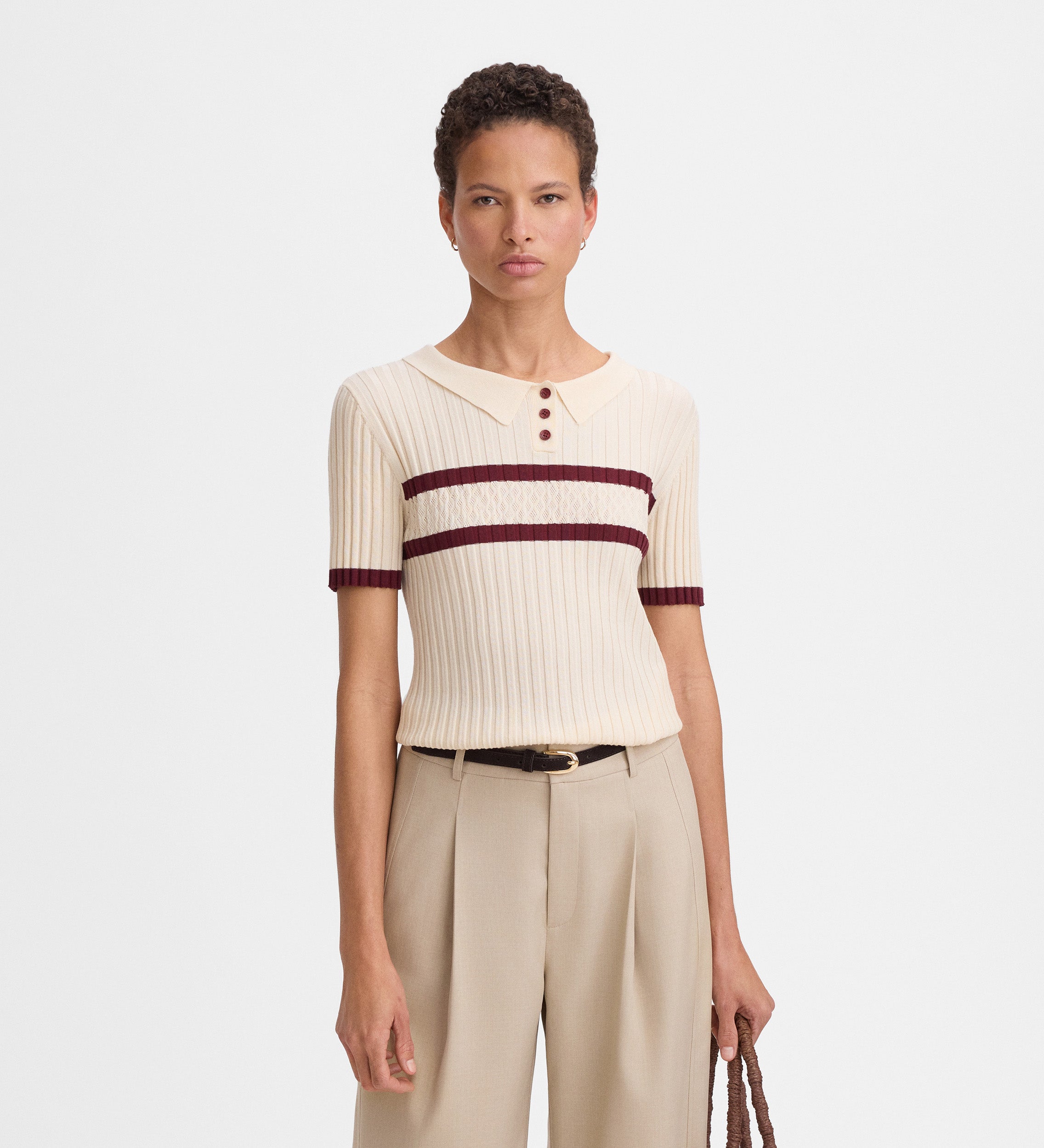 Ribbed knit polo shirt