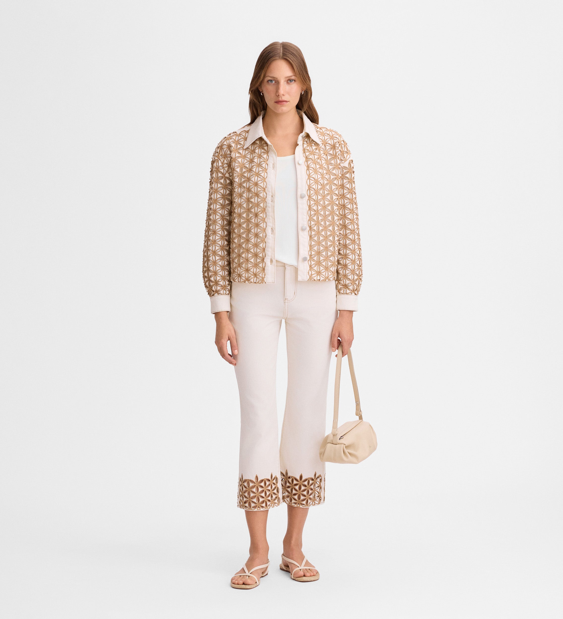 Decorative embroidered cropped pants