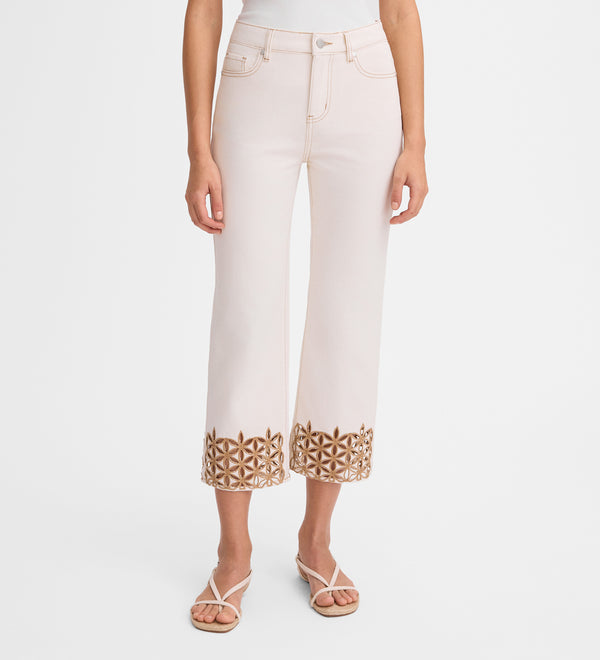 Pantalón crop bordado decorativo