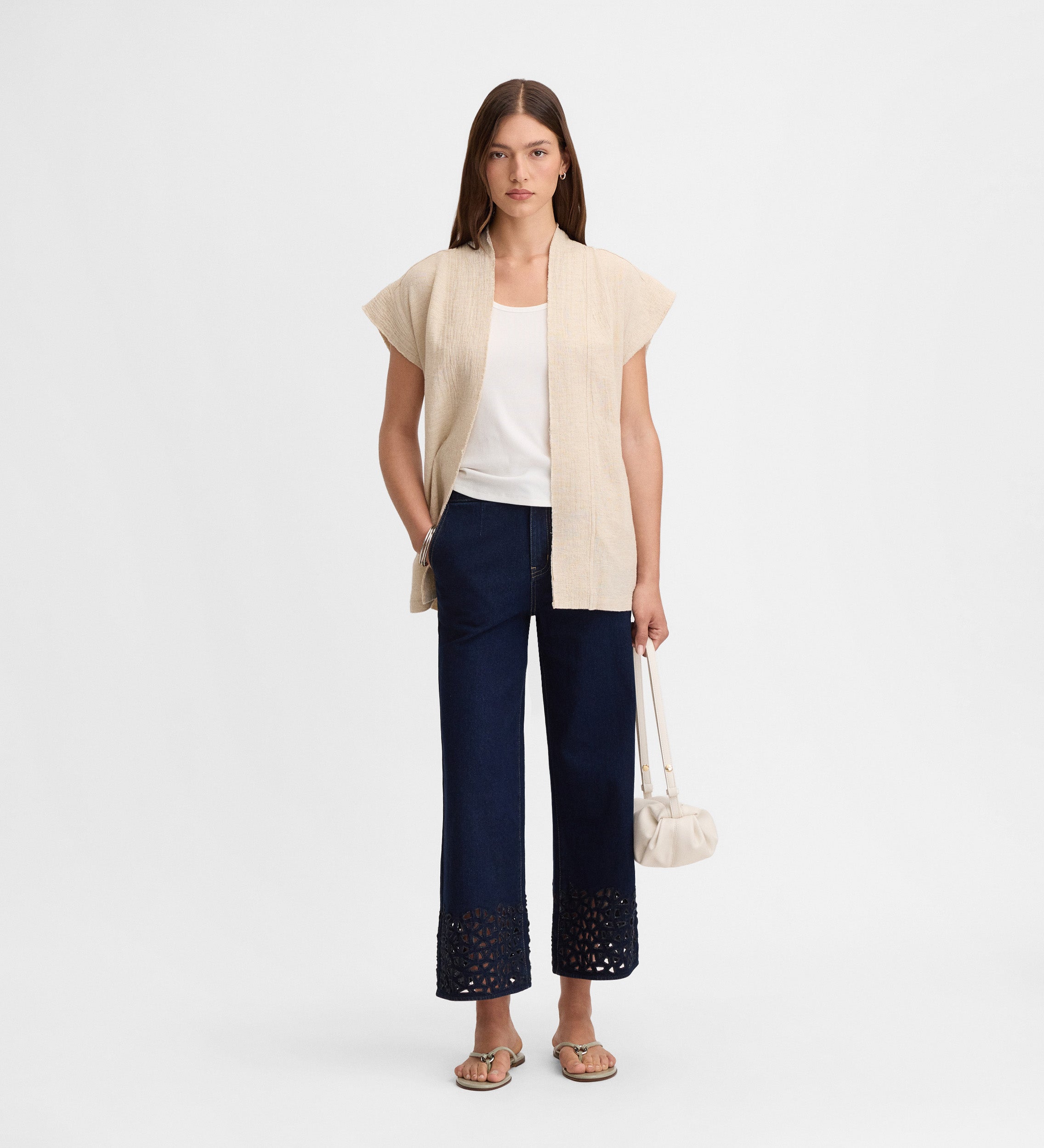 Cropped cut-out denim pants