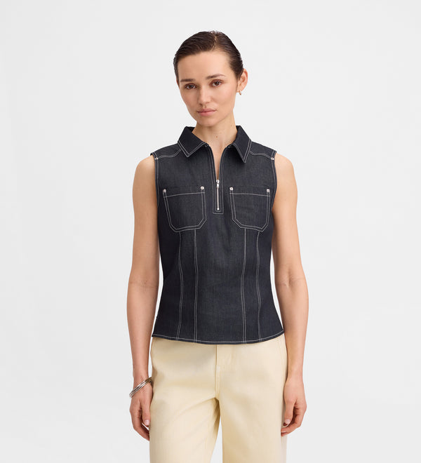 Top denim pespuntes