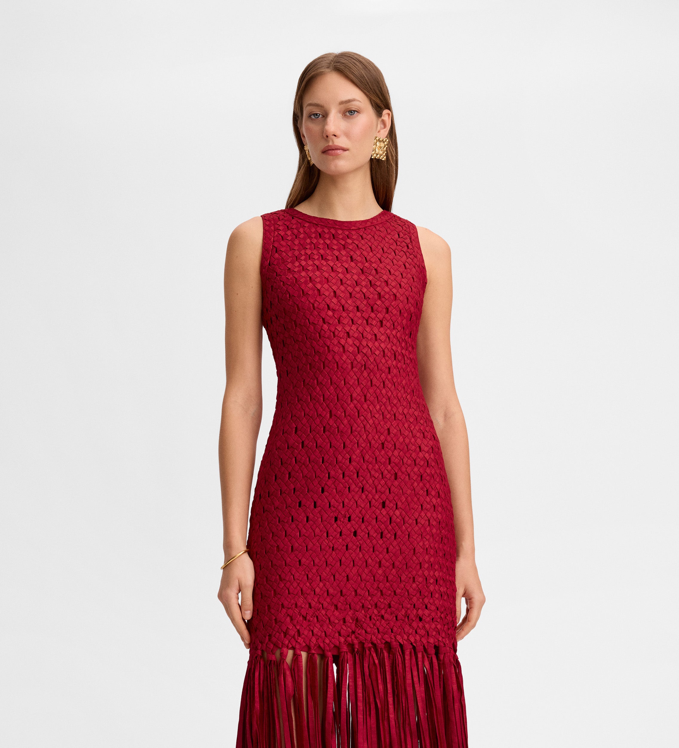 Vestido tafetán flecos