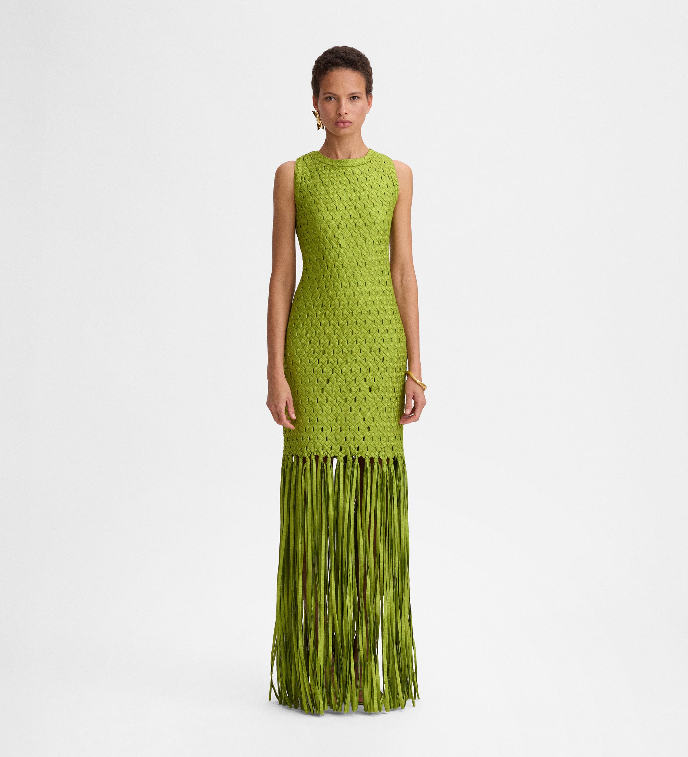 Vestido tafetán flecos